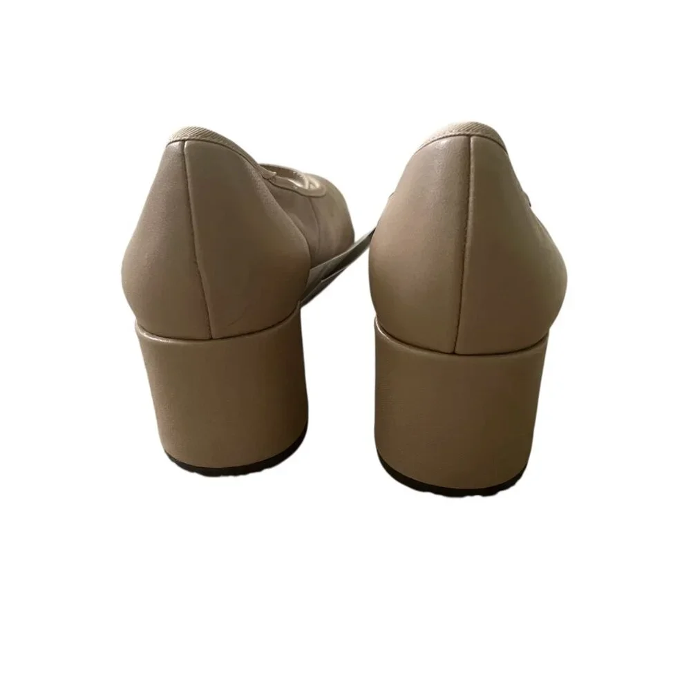 Zara Leather Beige Brown Pumps Mary Jane Style Size 10 Block Heel, Buckled Strap